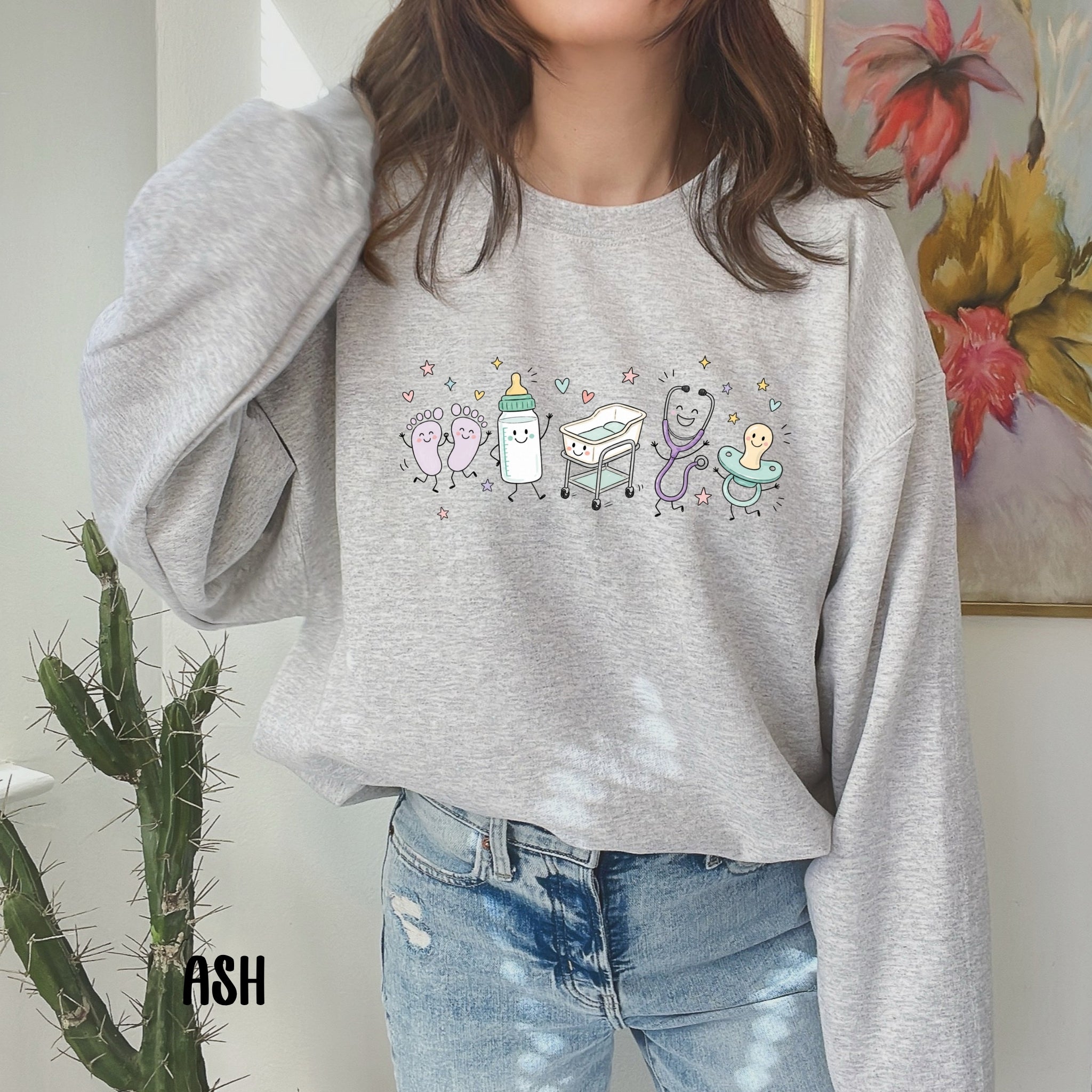 Cute Doodle Labor & Delivery Nurse Sweatshirt | Gildan Crewneck Sweatshirt
