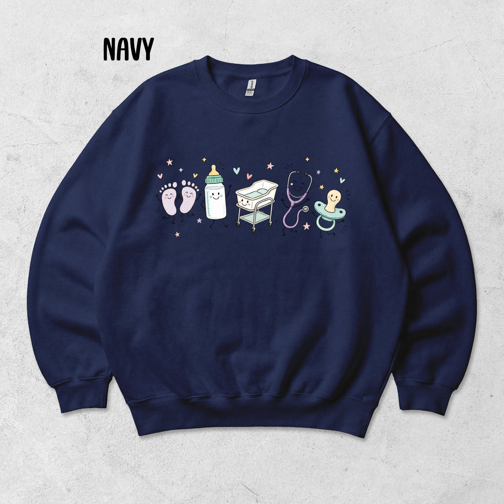 Cute Doodle Labor & Delivery Nurse Sweatshirt | Gildan Crewneck Sweatshirt