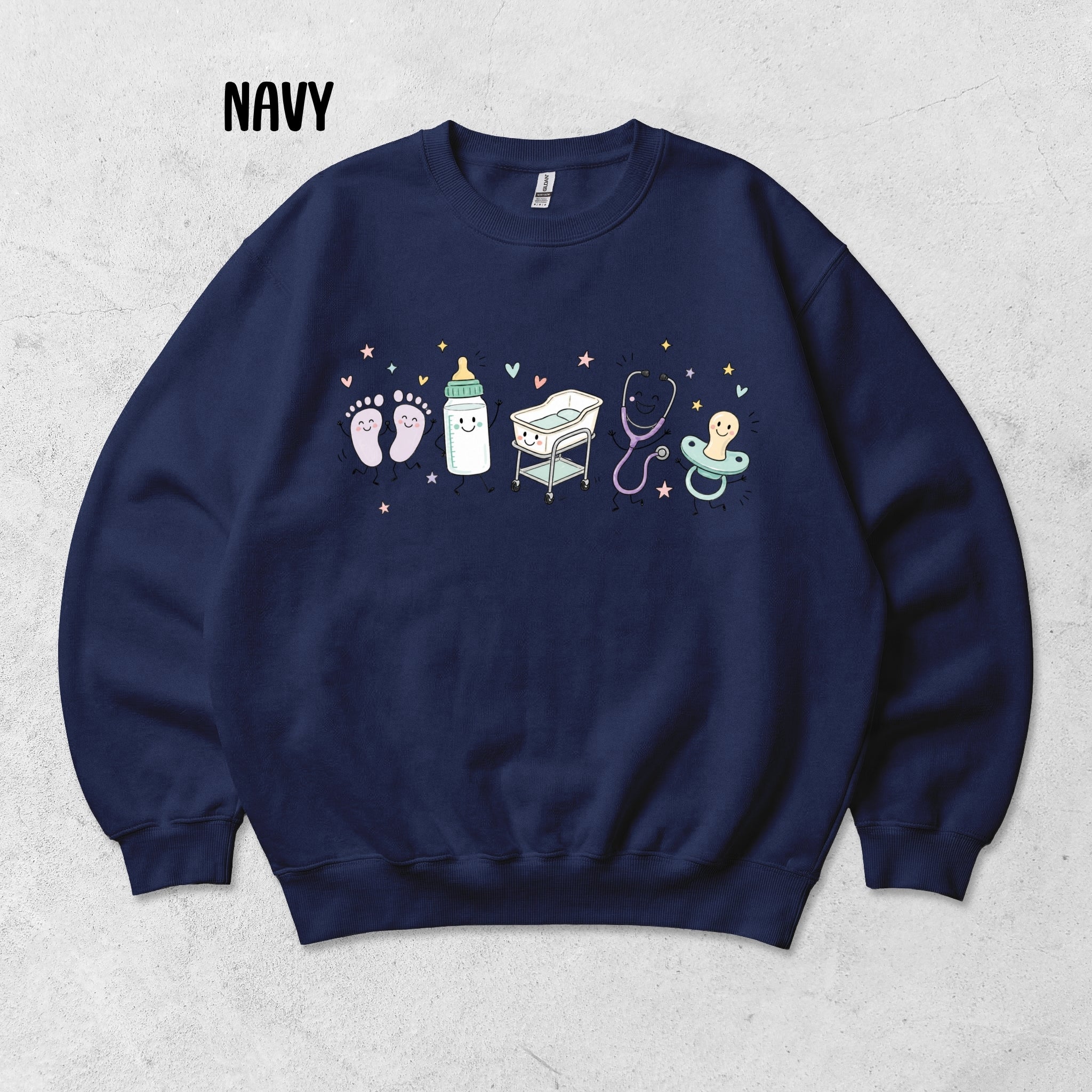Cute Doodle Labor & Delivery Nurse Sweatshirt | Gildan Crewneck Sweatshirt
