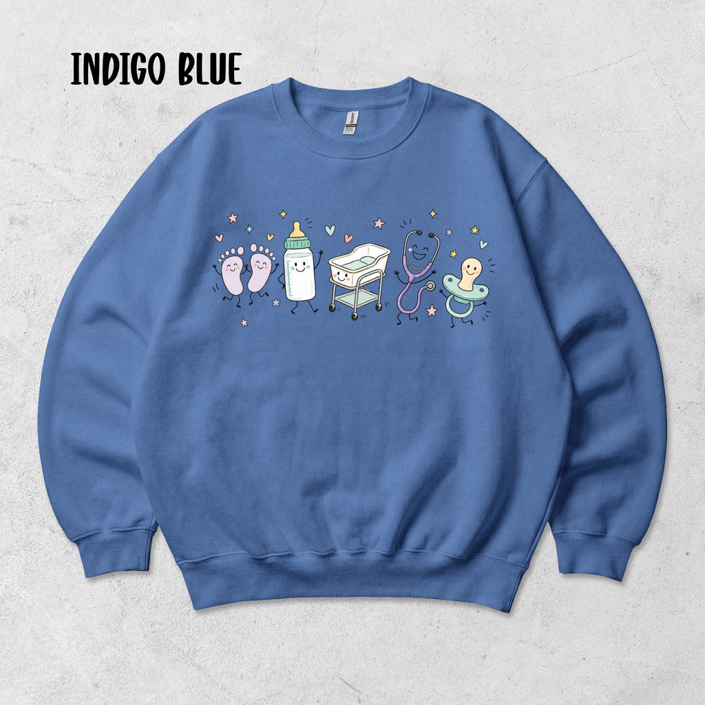 Cute Doodle Labor & Delivery Nurse Sweatshirt | Gildan Crewneck Sweatshirt