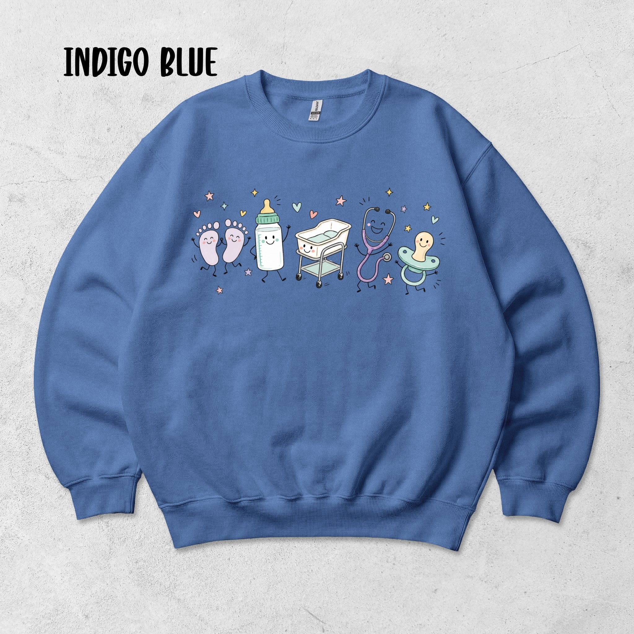 Cute Doodle Labor & Delivery Nurse Sweatshirt | Gildan Crewneck Sweatshirt
