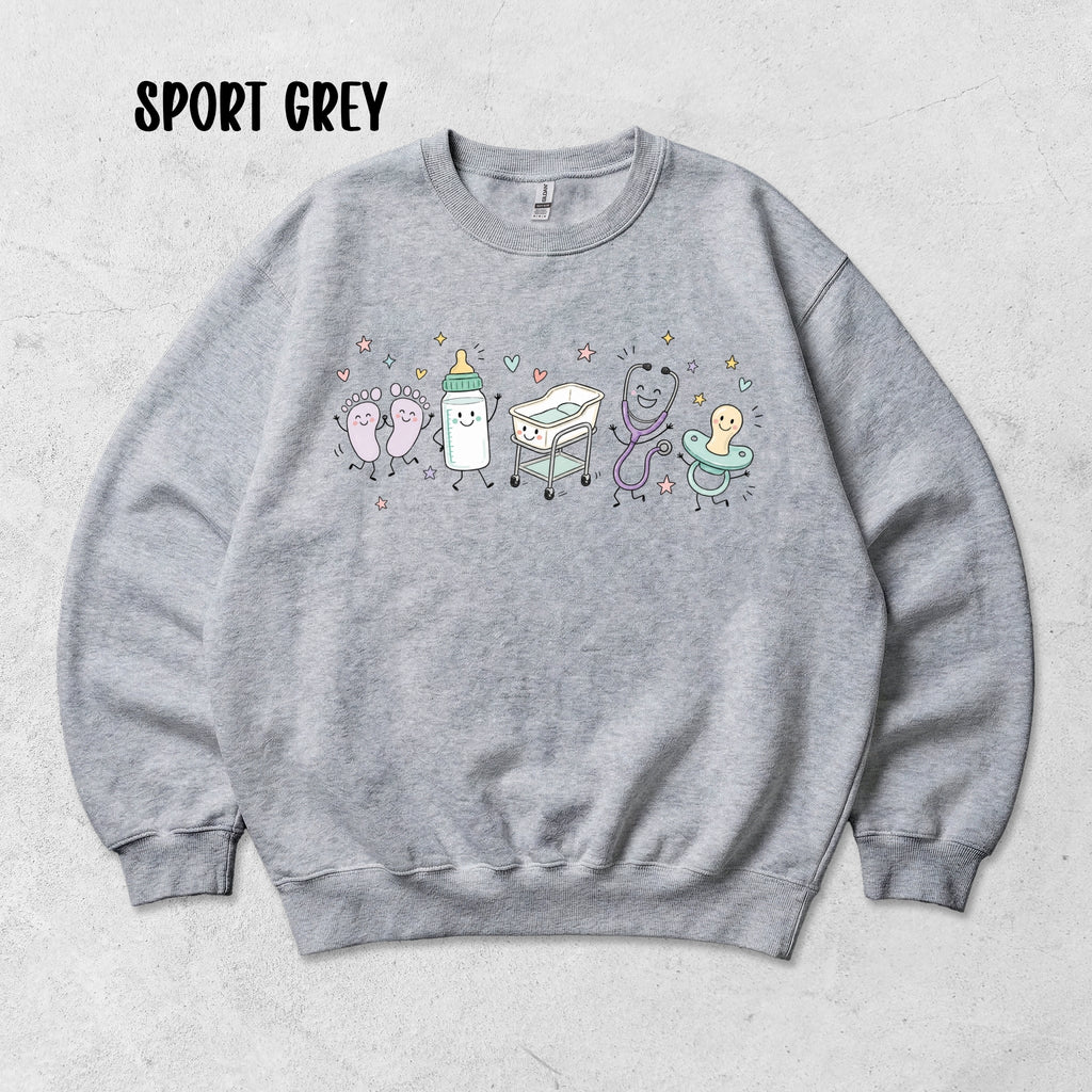 Cute Doodle Labor & Delivery Nurse Sweatshirt | Gildan Crewneck Sweatshirt