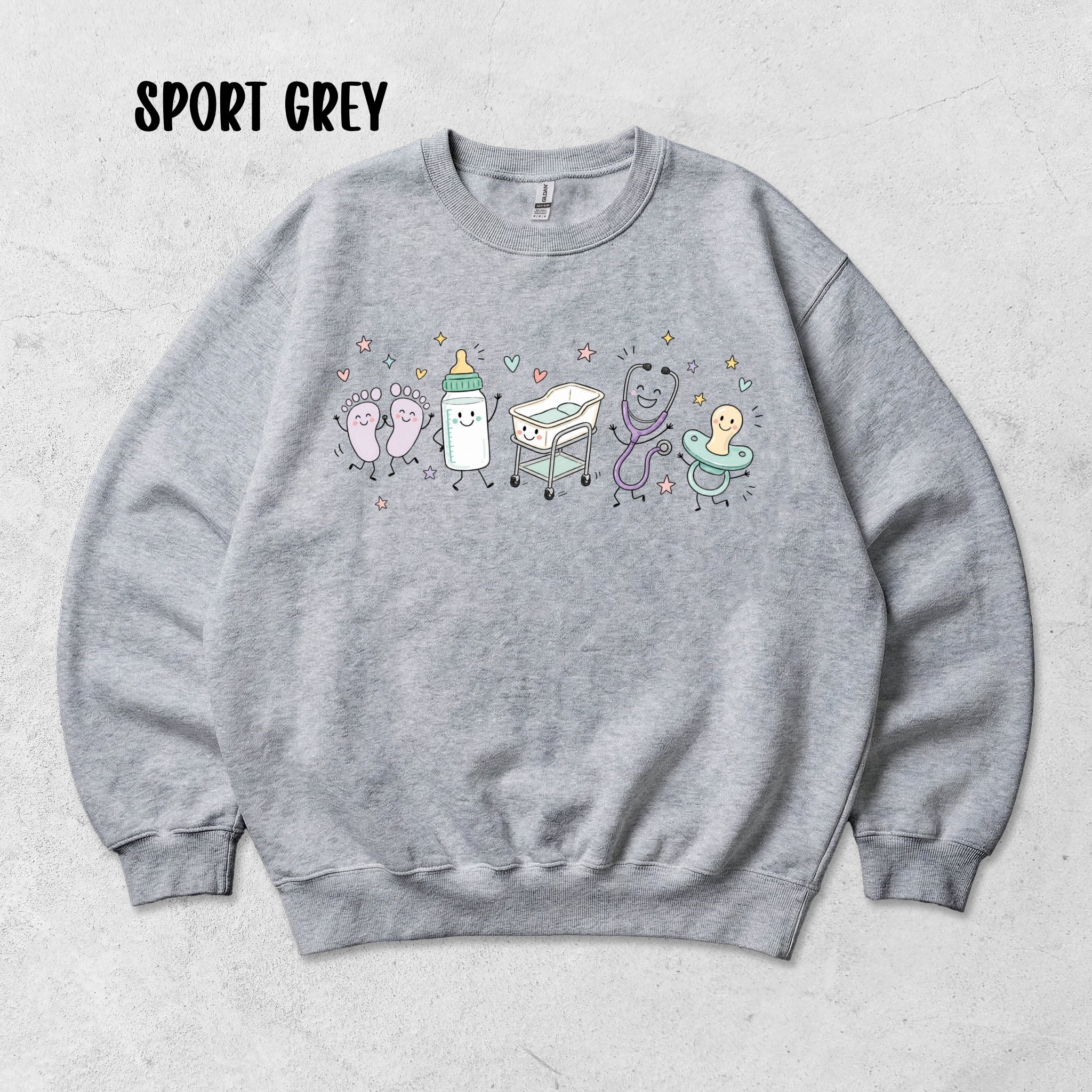 Cute Doodle Labor & Delivery Nurse Sweatshirt | Gildan Crewneck Sweatshirt