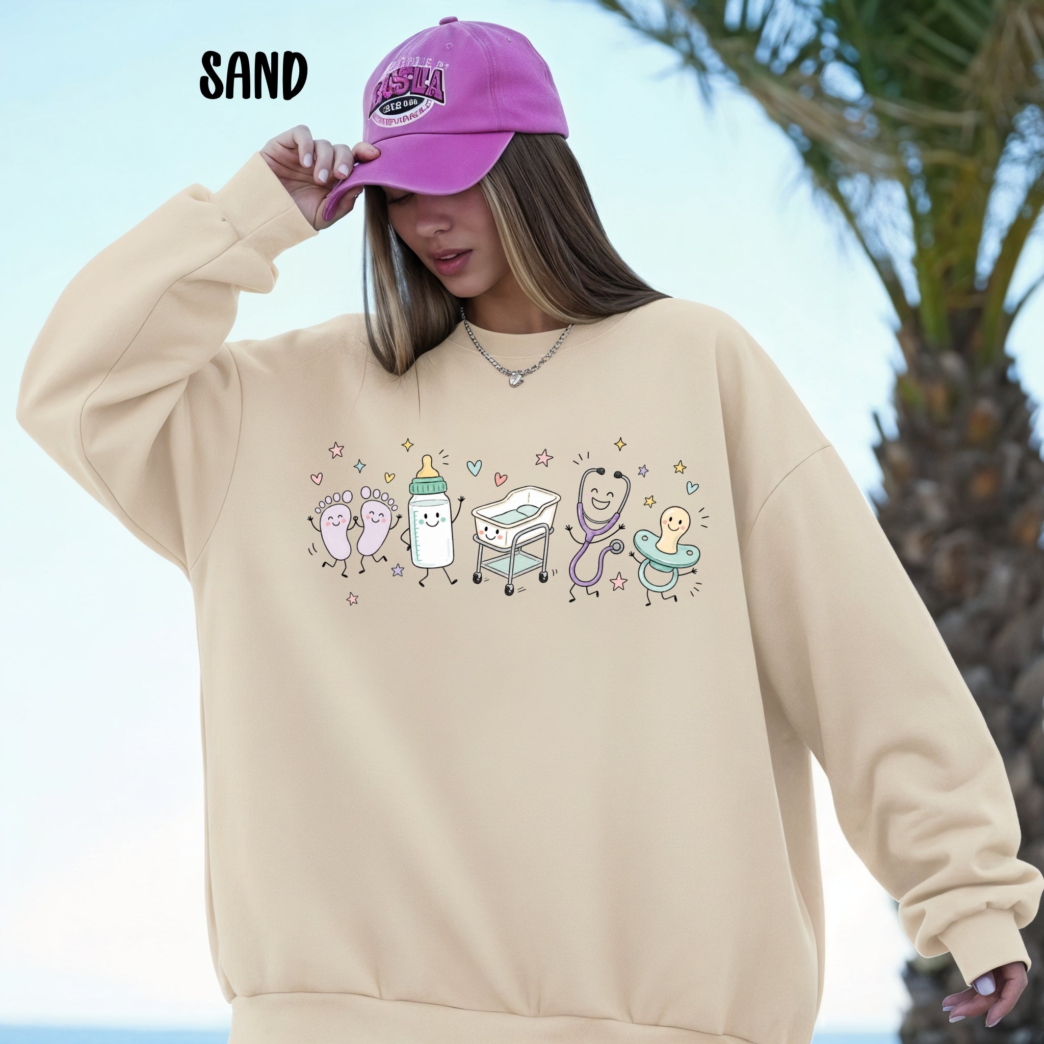Cute Doodle Labor & Delivery Nurse Sweatshirt | Gildan Crewneck Sweatshirt