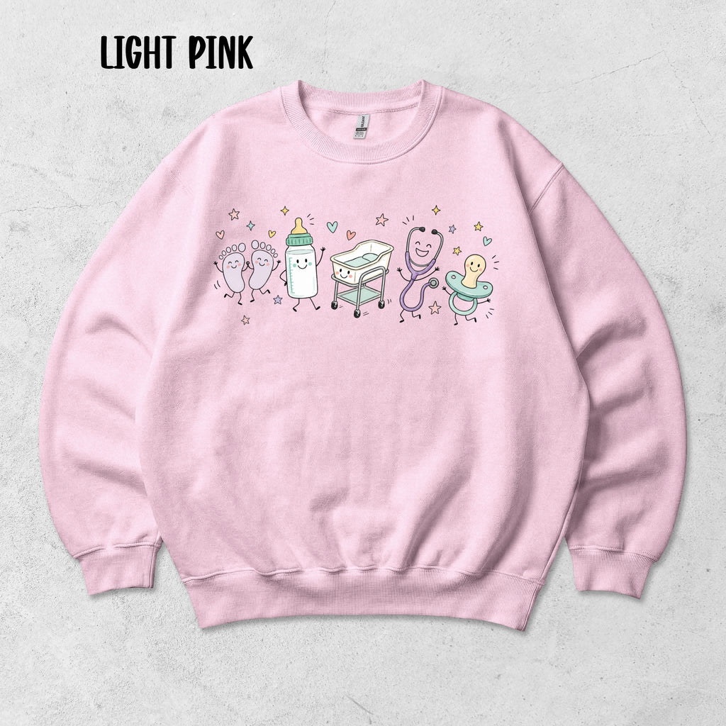 Cute Doodle Labor & Delivery Nurse Sweatshirt | Gildan Crewneck Sweatshirt