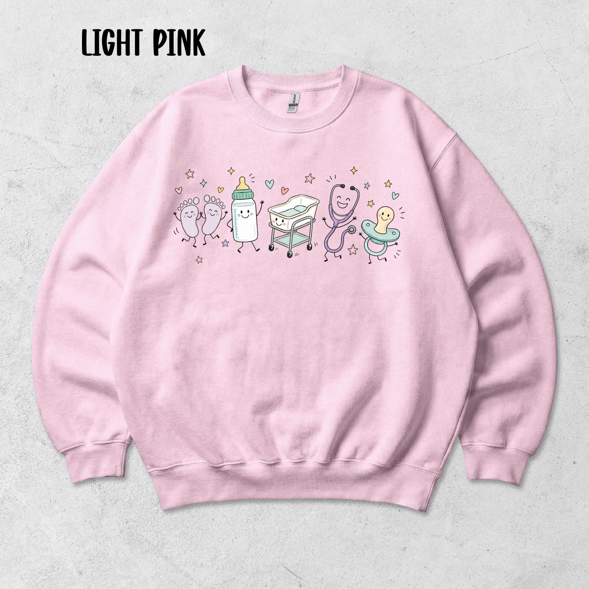 Cute Doodle Labor & Delivery Nurse Sweatshirt | Gildan Crewneck Sweatshirt