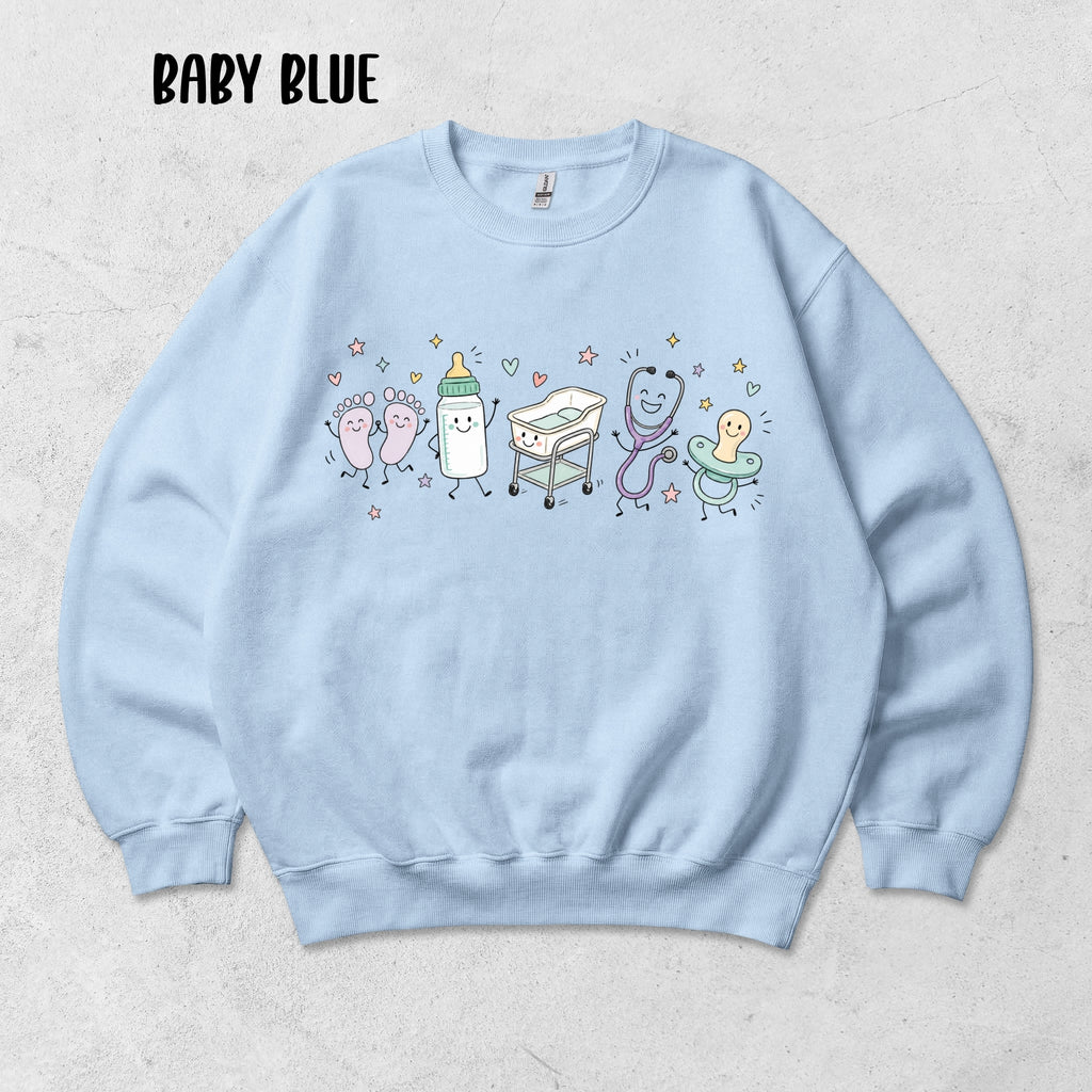 Cute Doodle Labor & Delivery Nurse Sweatshirt | Gildan Crewneck Sweatshirt