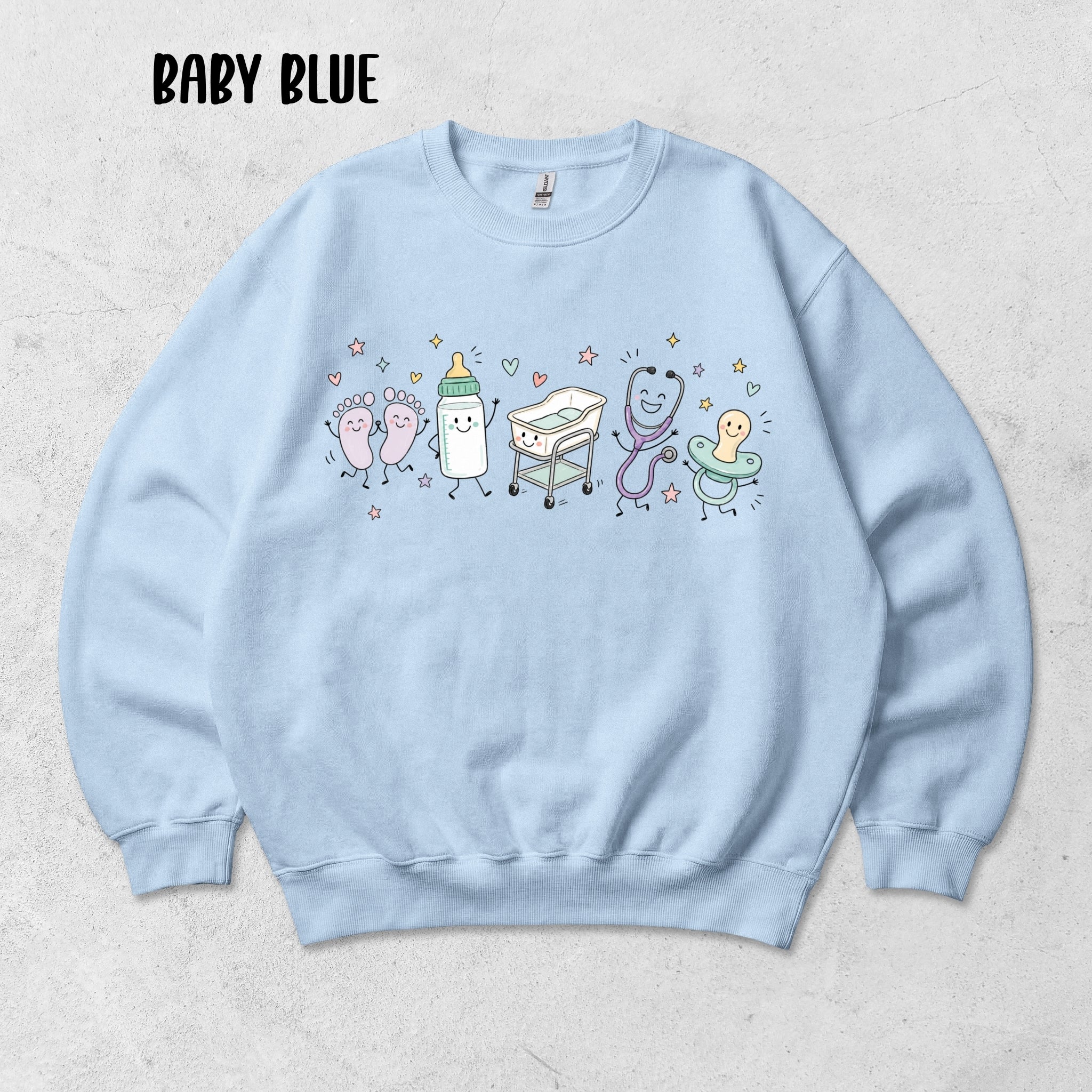 Cute Doodle Labor & Delivery Nurse Sweatshirt | Gildan Crewneck Sweatshirt