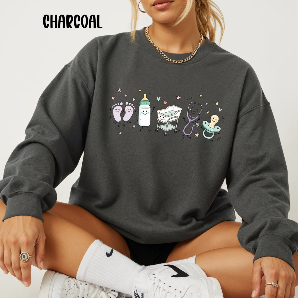 Cute Doodle Labor & Delivery Nurse Sweatshirt | Gildan Crewneck Sweatshirt
