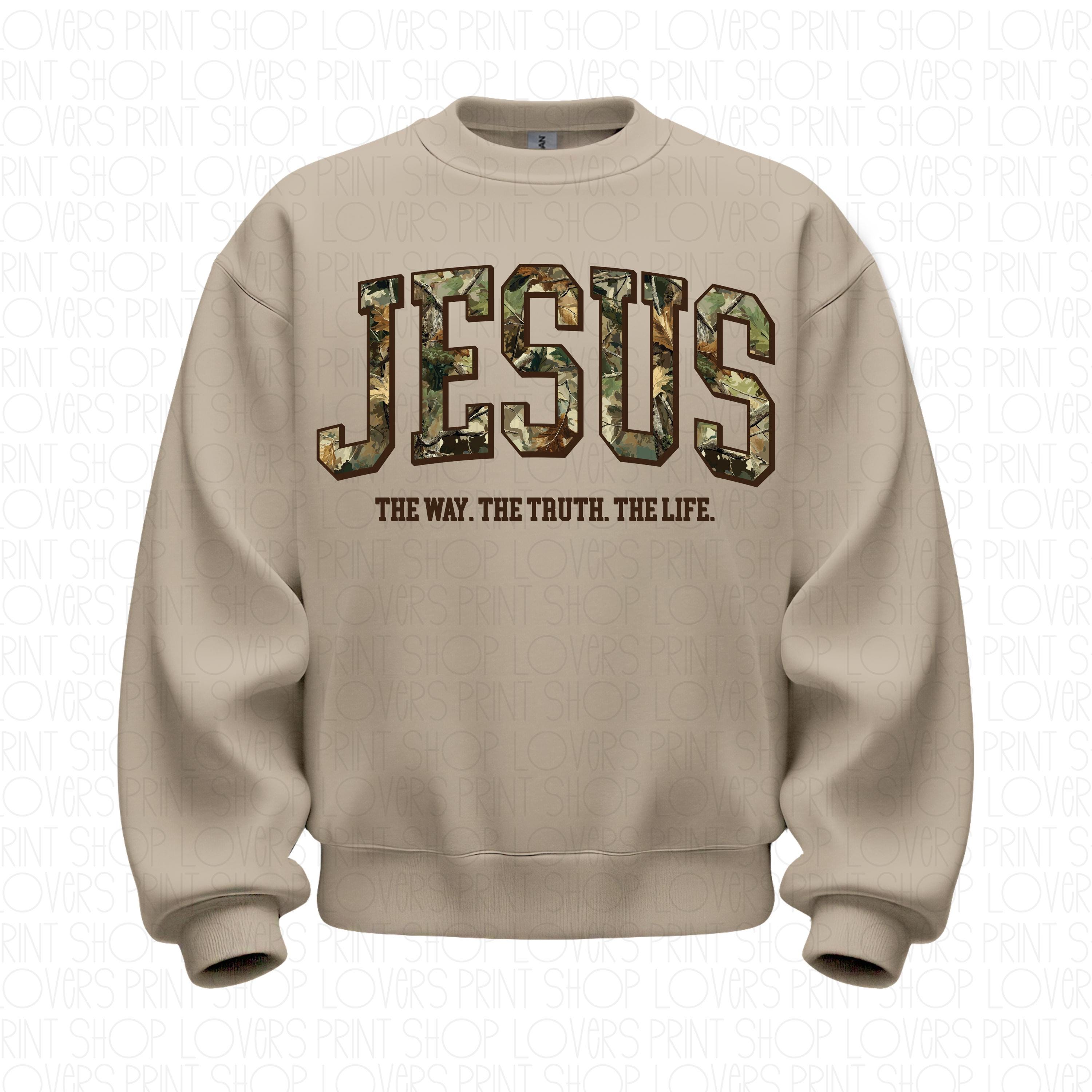 Camo Jesus Sweatshirt | The Way The Truth The Life Crewneck | Gildan 18000 | Christian Streetwear | Faith Pullover | Bible Verse Gift | John