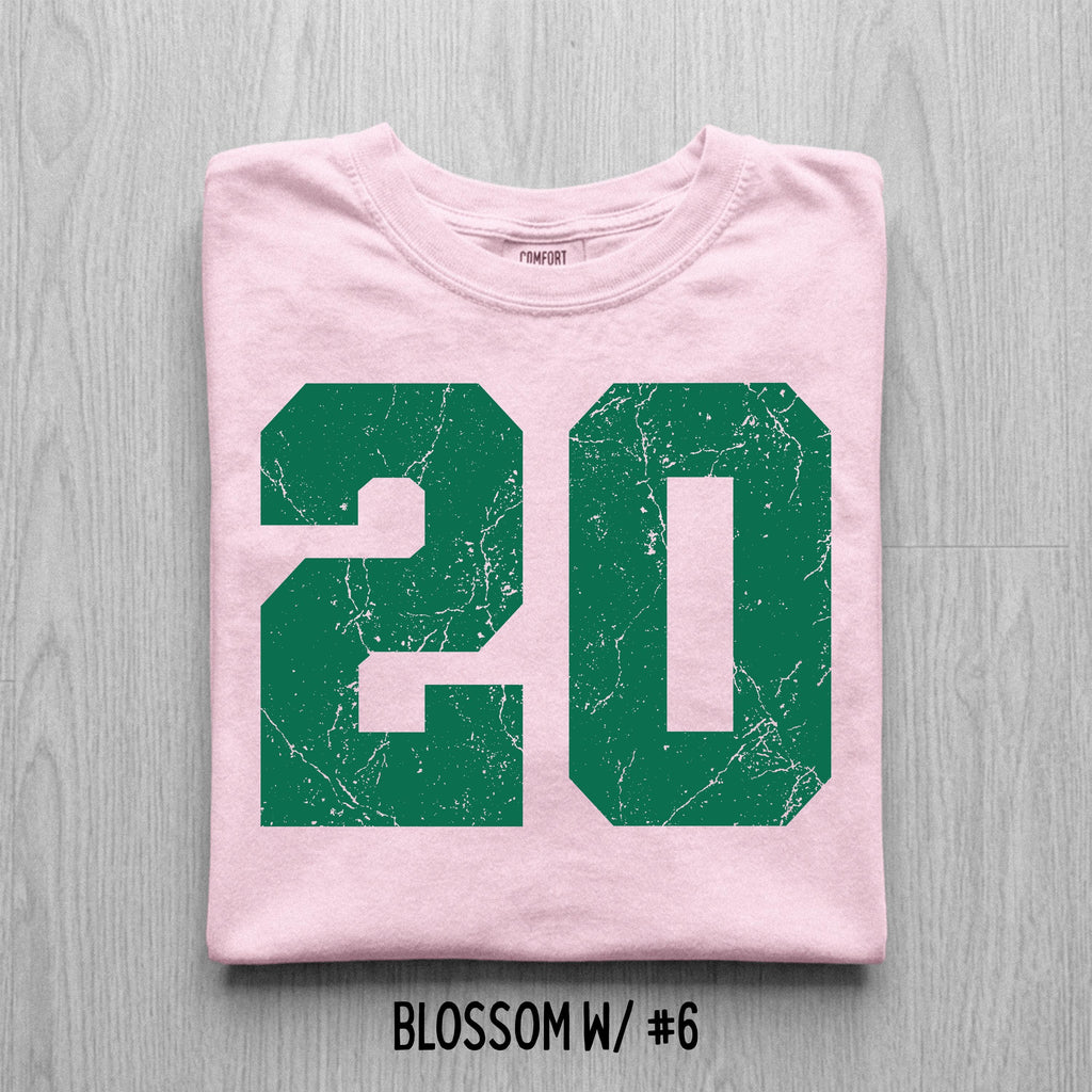 Comfort Colors Distressed Football Number T-Shirt, Custom Game Day Tee