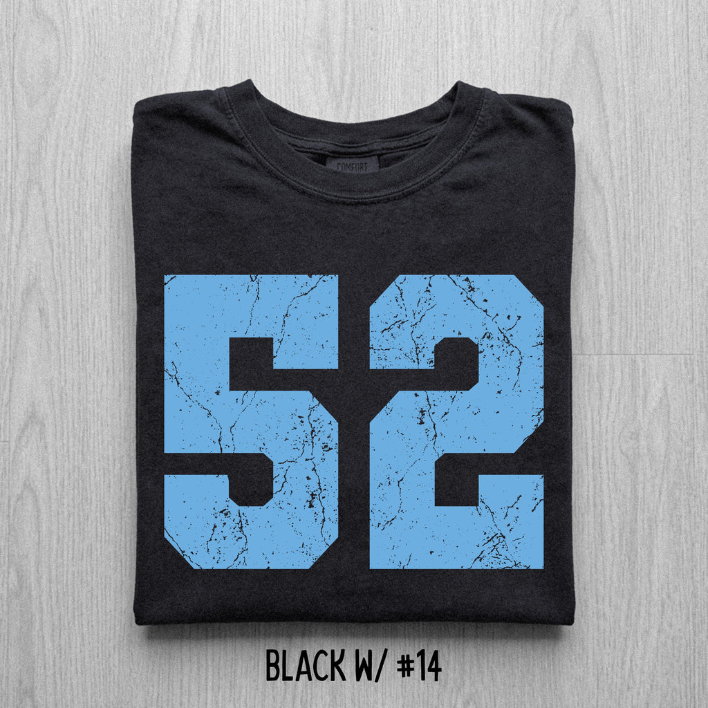 Comfort Colors Distressed Football Number T-Shirt, Custom Game Day Tee