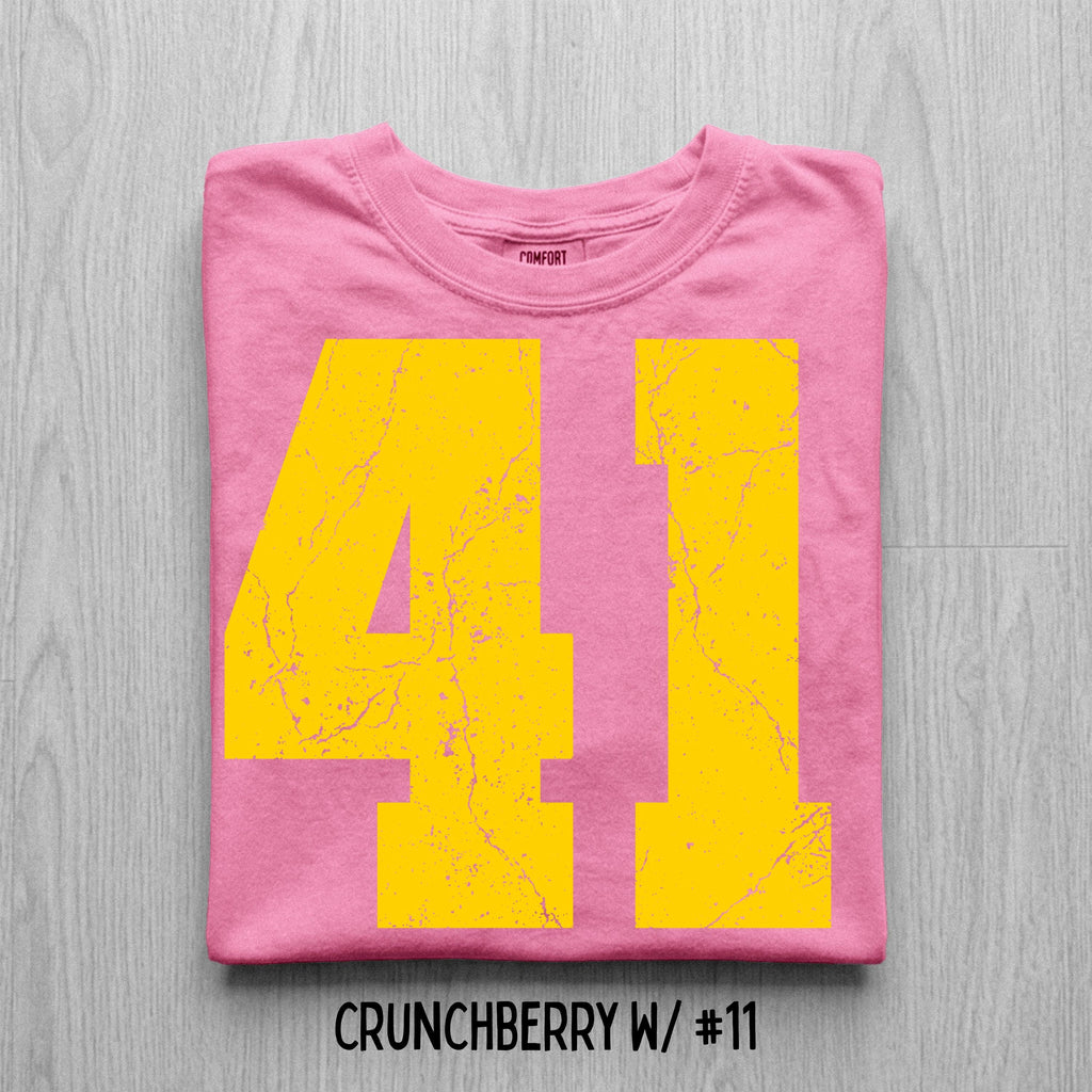 Comfort Colors Distressed Football Number T-Shirt, Custom Game Day Tee