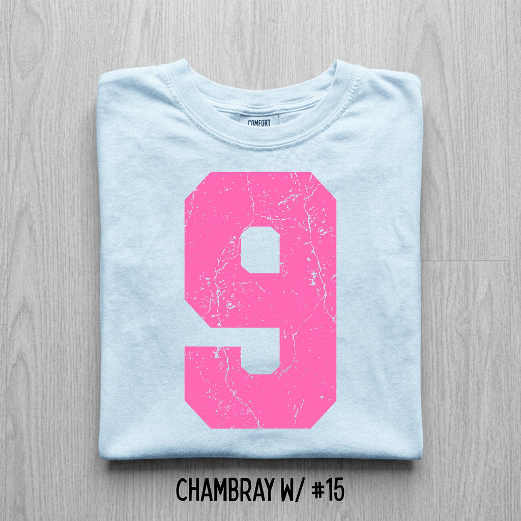 Comfort Colors Distressed Football Number T-Shirt, Custom Game Day Tee