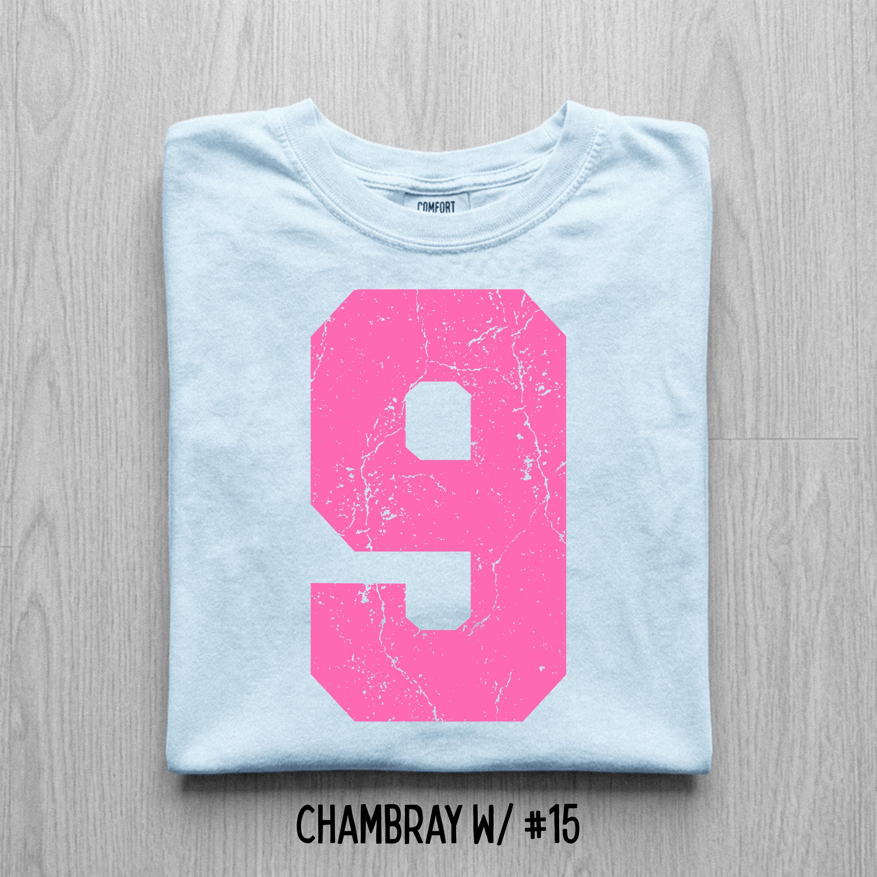 Comfort Colors Distressed Football Number T-Shirt, Custom Game Day Tee