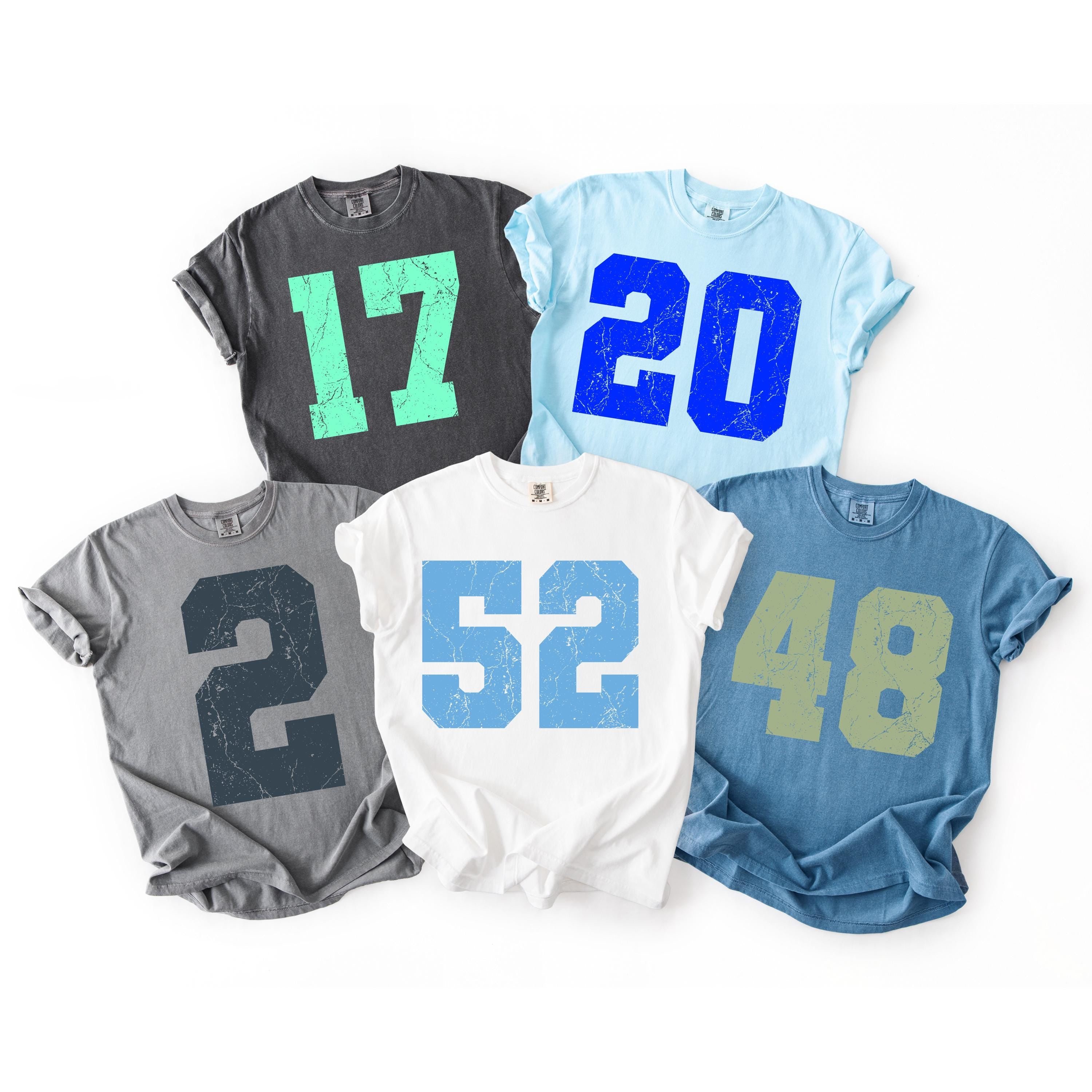 Comfort Colors Distressed Football Number T-Shirt, Custom Game Day Tee