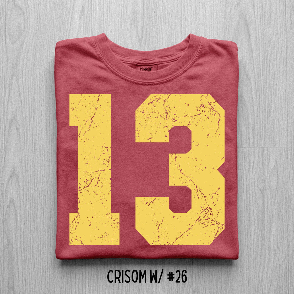 Comfort Colors Distressed Football Number T-Shirt, Custom Game Day Tee
